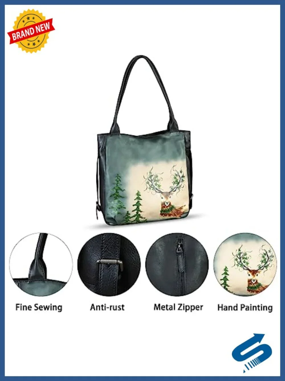 Genuine Leather Hand Painted Shoulder Bag Satchel Handmade Purse Tote